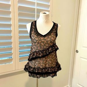 Gorgeous Black Floral blouse with frills, Size M
